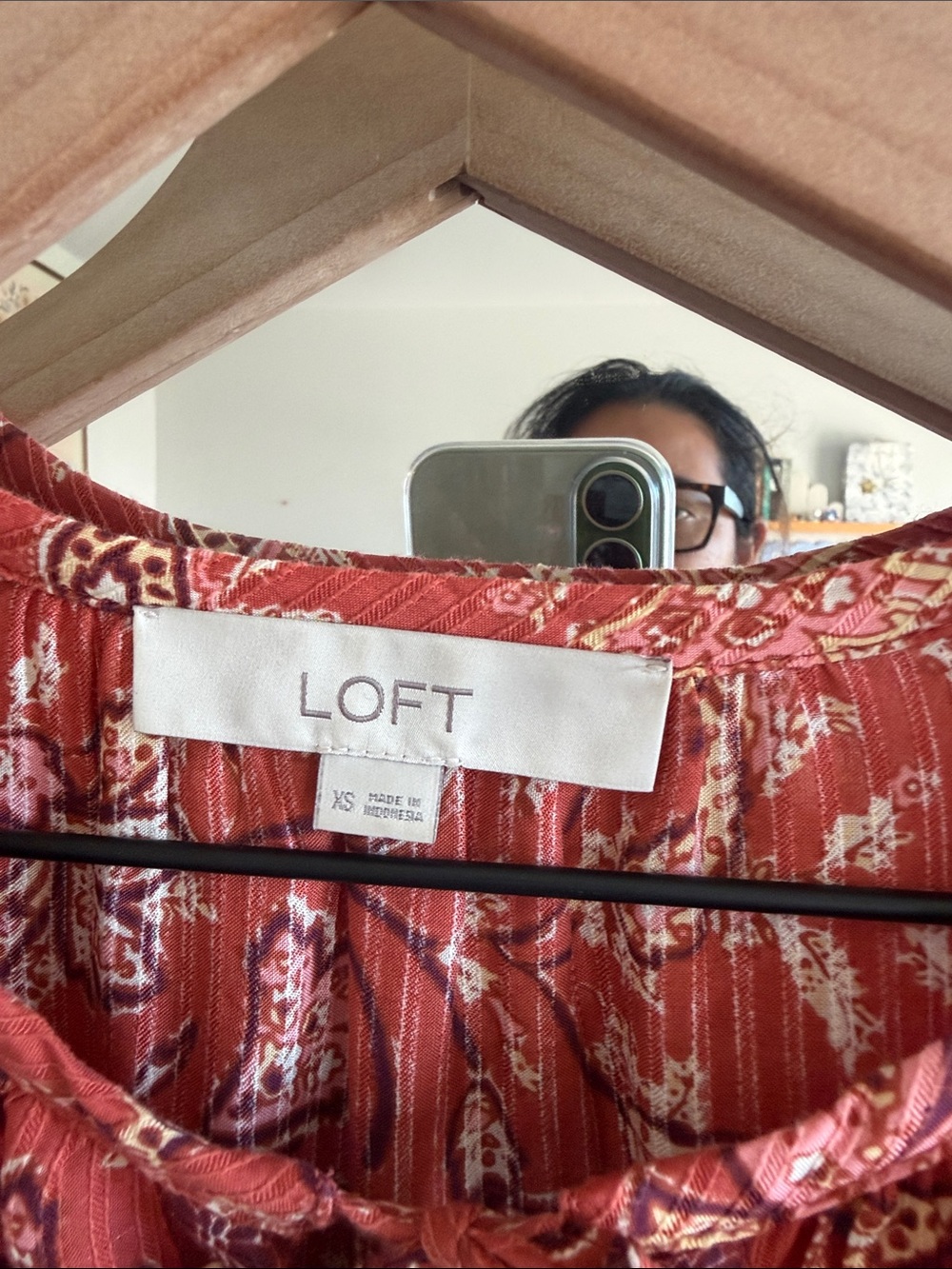 LOFT Rust Floral Ruffle Tie-Neck Blouse - Picture 2 of 6
